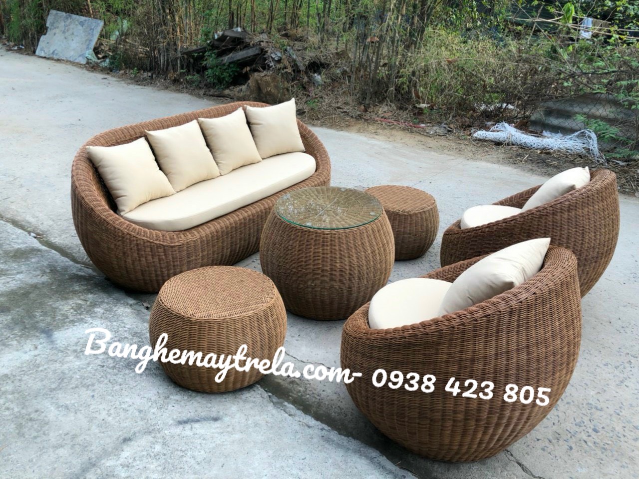 Bộ bàn ghế sofa sò mây nhựa